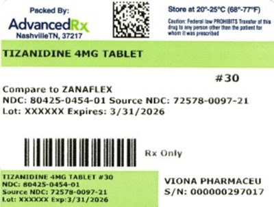 Tizanidine 4mg #30 (Tizanidine 4mg 80425 0454 01)